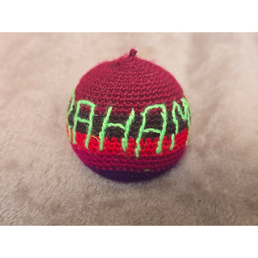 Handmade Crochet Hacky Sack Bahama Souvenir Multi Color Woven Footbag Burgundy